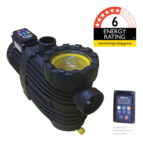 Eco-Drive VS SPECK Pool Pump and control panel. This pump has a 6 Star Energy Rating